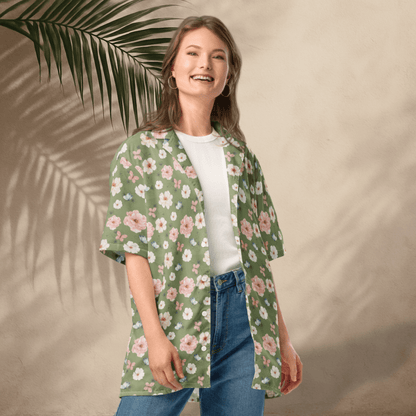 Garden Stroll Button - Up Shirt – Sage Green Floral &amp; Butterfly Print