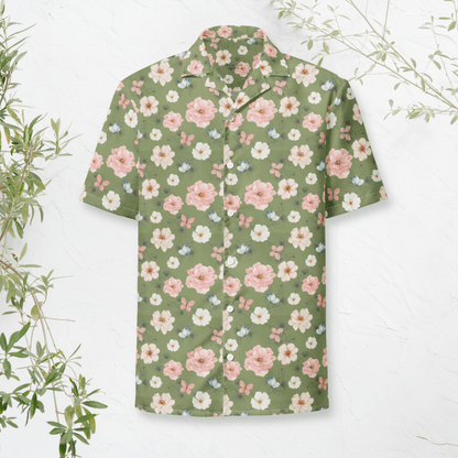 Garden Stroll Button - Up Shirt – Sage Green Floral &amp; Butterfly Print