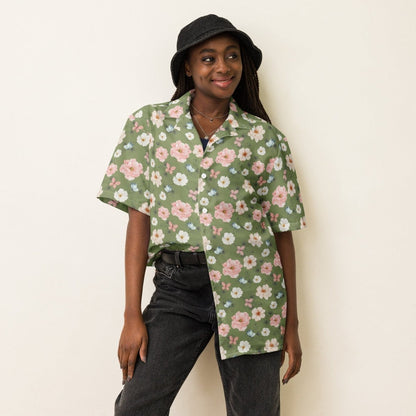 Garden Stroll Recycled Button - Up Shirt – Sage Green Floral Print - Button Up Shirt