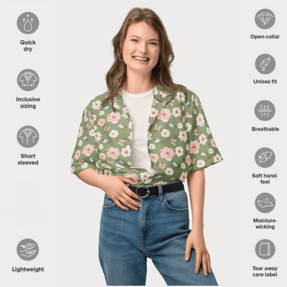 Garden Stroll Recycled Button - Up Shirt – Sage Green Floral Print - Button Up Shirt