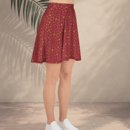 Golden Dusk Skater Skirt | Terracotta Red Boho Print with Soft Mandala Accents - Skater Skirt