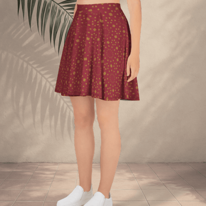 Golden Dusk Skater Skirt | Terracotta Red Boho Print with Soft Mandala Accents - Skater Skirt