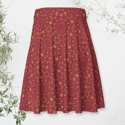 Golden Dusk Skater Skirt | Terracotta Red Boho Print with Soft Mandala Accents - Skater Skirt