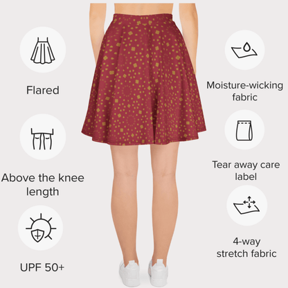 Golden Dusk Skater Skirt | Terracotta Red Boho Print with Soft Mandala Accents - Skater Skirt