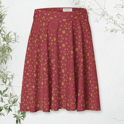 Golden Dusk Skater Skirt | Terracotta Red Boho Print with Soft Mandala Accents - Skater Skirt