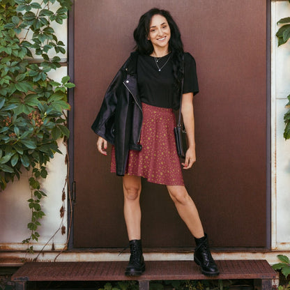 Golden Dusk Skater Skirt | Terracotta Red Boho Print with Soft Mandala Accents - Skater Skirt