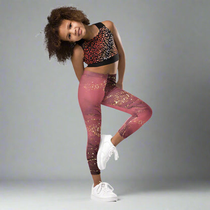Golden Glimmer Dusty Rose Toddler Leggings 2T - 7 Uv Protection with Four - way Stretch - Leggings 2T - 7