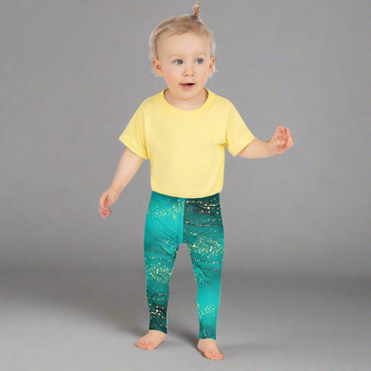 Golden Glimmer Teal Toddler Leggings 2T - 7 UV Protection with Four - Way Stretch - Leggings 2T - 7