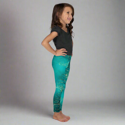 Golden Glimmer Teal Toddler Leggings 2T - 7 UV Protection with Four - Way Stretch - Leggings 2T - 7