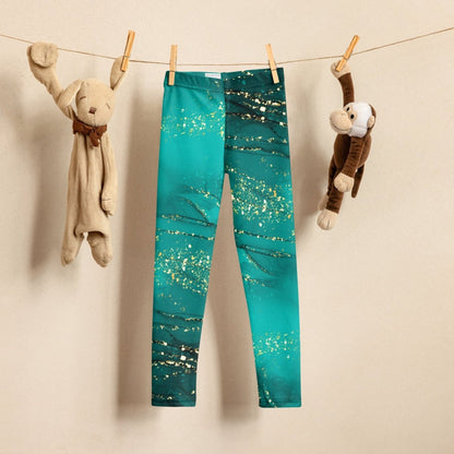 Golden Glimmer Teal Toddler Leggings 2T - 7 UV Protection with Four - Way Stretch - Leggings 2T - 7