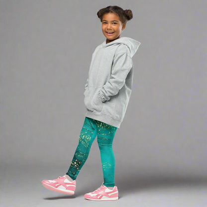 Golden Glimmer Teal Toddler Leggings 2T - 7 UV Protection with Four - Way Stretch - Leggings 2T - 7