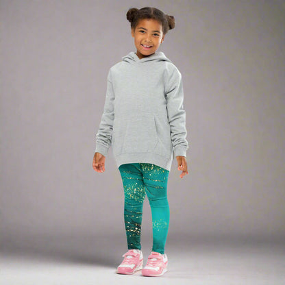 Golden Glimmer Teal Toddler Leggings 2T - 7 UV Protection with Four - Way Stretch - Leggings 2T - 7