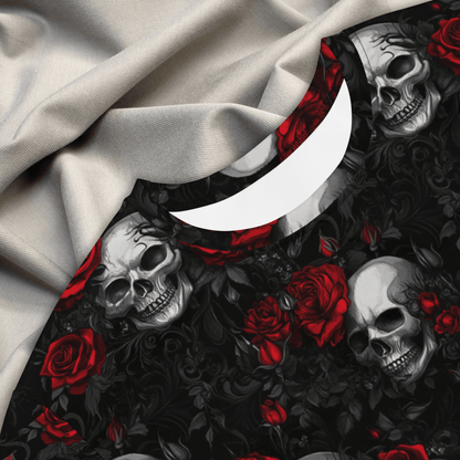 Gothic Skull & Rose T-Shirt Dress – Oversized Alt Floral Dress with Dark Romance - T-Shirt Dress