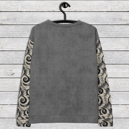 Halloween Crewneck Sweatshirt Spooky Season 2XS–6XL | Gray Swirl Sleeves | Vintage Skeleton & Owl Graphic