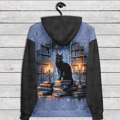 Hoodie Gothic Black Cat Library Candlelight 2XS–6XL | Witchy Fall Sweatshirt | Spooky Academia Aesthetic