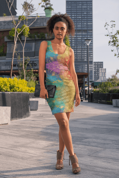 Kintsugi Rainbow Bodycon Dress | Bold Broken - Beauty Aesthetic with Gold Veins - Bodycon Dress