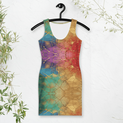 Kintsugi Rainbow Bodycon Dress | Bold Broken - Beauty Aesthetic with Gold Veins - Bodycon Dress