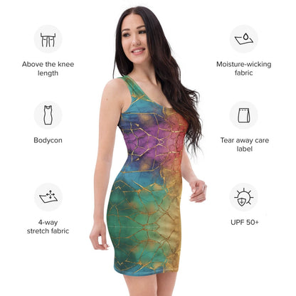 Kintsugi Rainbow Bodycon Dress | Bold Broken - Beauty Aesthetic with Gold Veins - Bodycon Dress