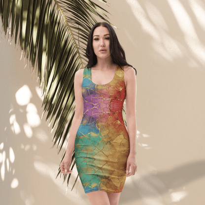 Kintsugi Rainbow Bodycon Dress | Bold Broken - Beauty Aesthetic with Gold Veins - Bodycon Dress