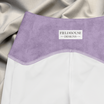 Purple waistband with 'Fieldhouse Designs' label on a beige background