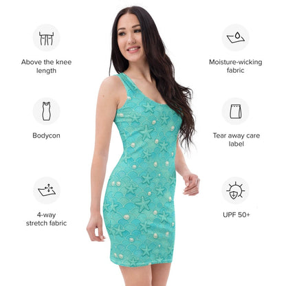 Mermaid Scales Bodycon Dress | Seafoam Starfish Print for Coastal Daydreams - Bodycon Dress