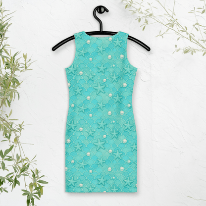Mermaid Scales Bodycon Dress | Seafoam Starfish Print for Coastal Daydreams - Bodycon Dress