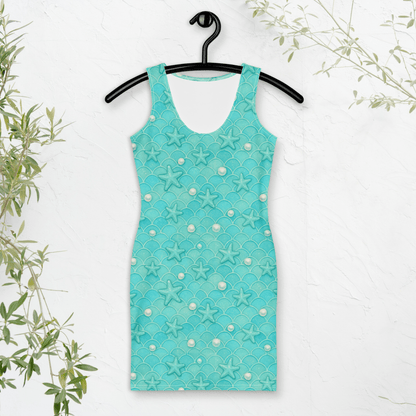 Mermaid Scales Bodycon Dress | Seafoam Starfish Print for Coastal Daydreams - Bodycon Dress