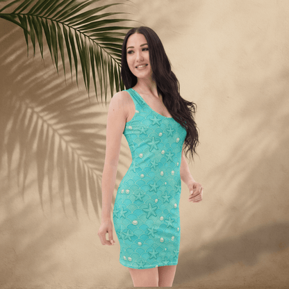Mermaid Scales Bodycon Dress | Seafoam Starfish Print for Coastal Daydreams - Bodycon Dress