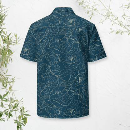 Midnight Bloom Button - Up Shirt – Dark Teal with Sketch Floral Print