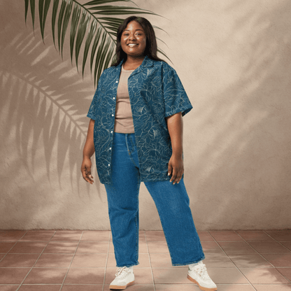 Midnight Bloom Button - Up Shirt – Dark Teal with Sketch Floral Print