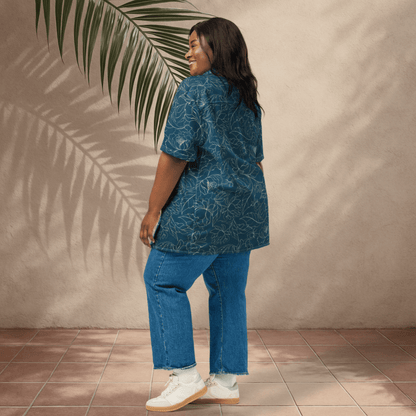 Midnight Bloom Button - Up Shirt – Dark Teal with Sketch Floral Print