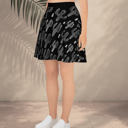 Midnight Desert Skater Skirt | Black & White Cactus Print with Southwest Vibes - Skater Skirt
