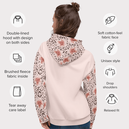 Mom Life Skull Hoodie – Recycled Unisex Hoodie with Leopard & Rose Print Sleeves