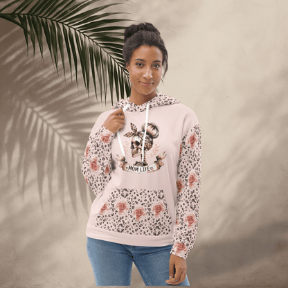 Mom Life Skull Hoodie – Recycled Unisex Hoodie with Leopard & Rose Print Sleeves