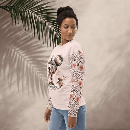 Mom Life Skull Sweatshirt – Leopard Print & Roses | Recycled All - Over Print Crew