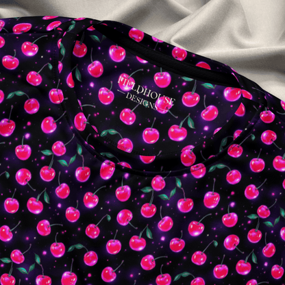 Neon Cherry Print Sweatshirt – Y2K Fruitcore Aesthetic | All - Over Print Crew