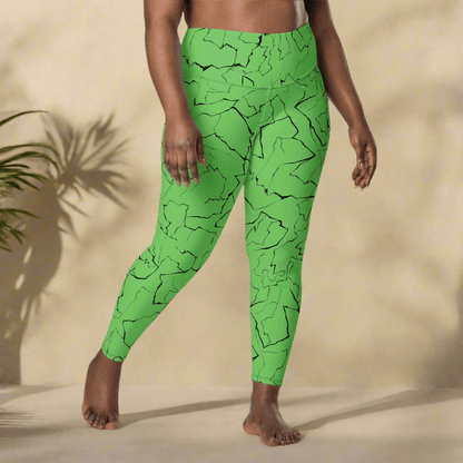 Neon Green Crackle Pocket Leggings – Fracture Print