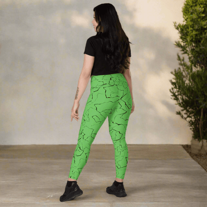 Neon Green Crackle Pocket Leggings – Fracture Print