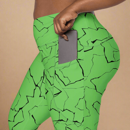Neon Green Crackle Pocket Leggings – Fracture Print