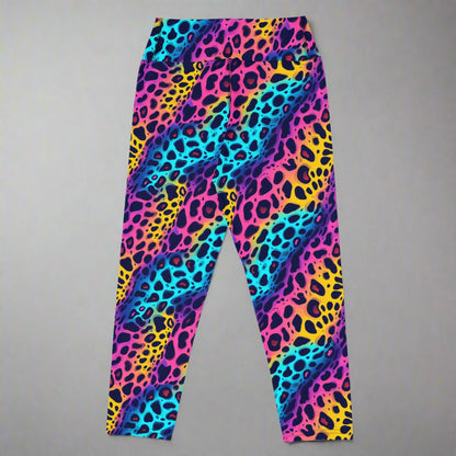 Neon Jungle Yoga Capri Leggings – Wild Rainbow Leopard Print - Capri Leggings