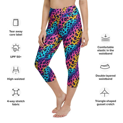 Neon Jungle Yoga Capri Leggings – Wild Rainbow Leopard Print - Capri Leggings