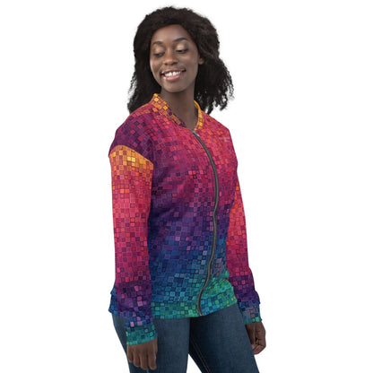 Neon Pixel Design All - Over Print Bomber JacketPixelated Skeleton Graphic Bomber Jacket – Bold Statement Streetwear - Bomber Jacket