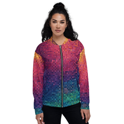 Neon Pixel Design All - Over Print Bomber JacketPixelated Skeleton Graphic Bomber Jacket – Bold Statement Streetwear - Bomber Jacket