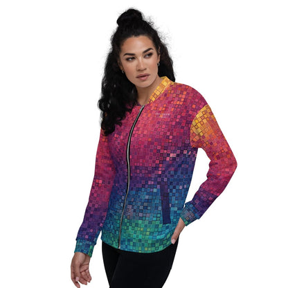 Neon Pixel Design All - Over Print Bomber JacketPixelated Skeleton Graphic Bomber Jacket – Bold Statement Streetwear - Bomber Jacket