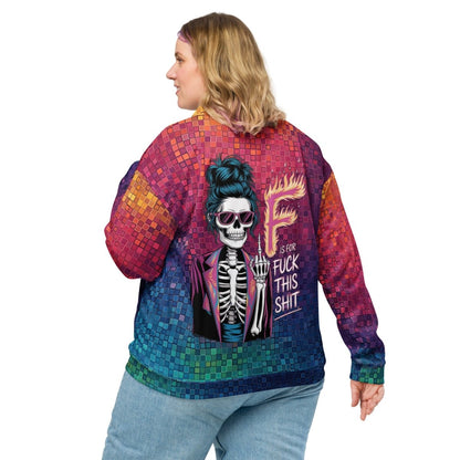 Neon Pixel Design All - Over Print Bomber JacketPixelated Skeleton Graphic Bomber Jacket – Bold Statement Streetwear - Bomber Jacket