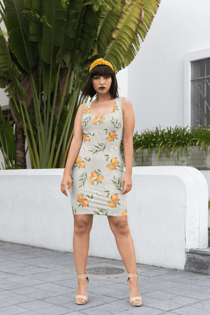 Orange Blossom Bodycon Dress | Boho Mediterranean Fruit Print - Bodycon Dress
