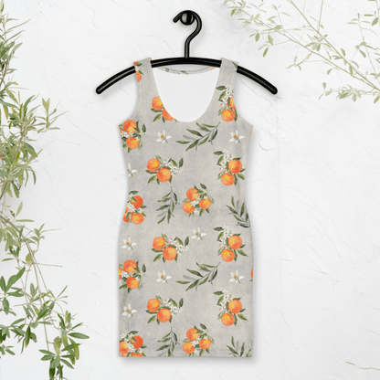 Orange Blossom Bodycon Dress | Boho Mediterranean Fruit Print - Bodycon Dress