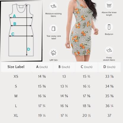 Orange Blossom Bodycon Dress | Boho Mediterranean Fruit Print - Bodycon Dress