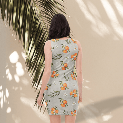 Orange Blossom Bodycon Dress | Boho Mediterranean Fruit Print - Bodycon Dress