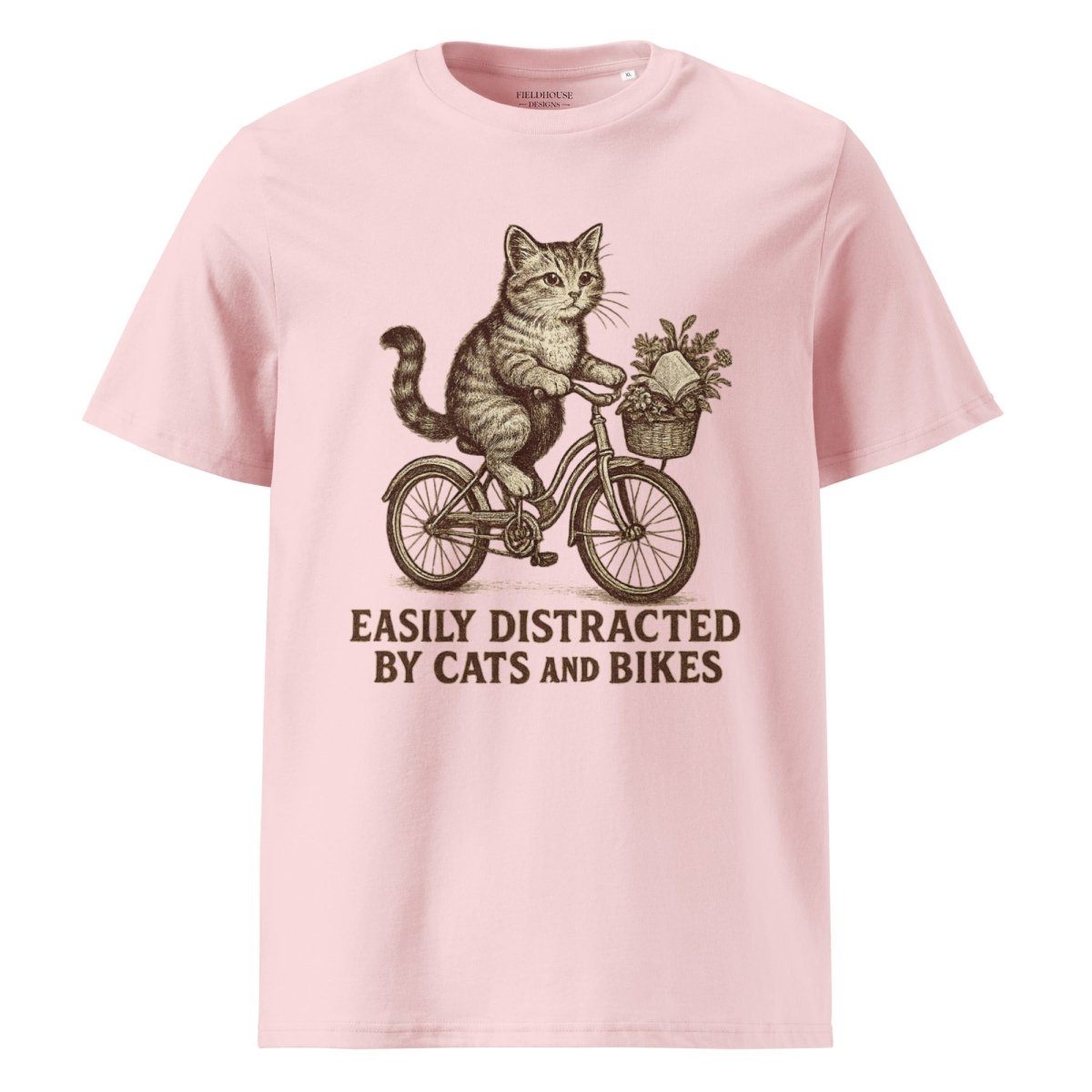 Organic Cotton Graphic Tee - “Easily Distracted by Cats and Bikes”